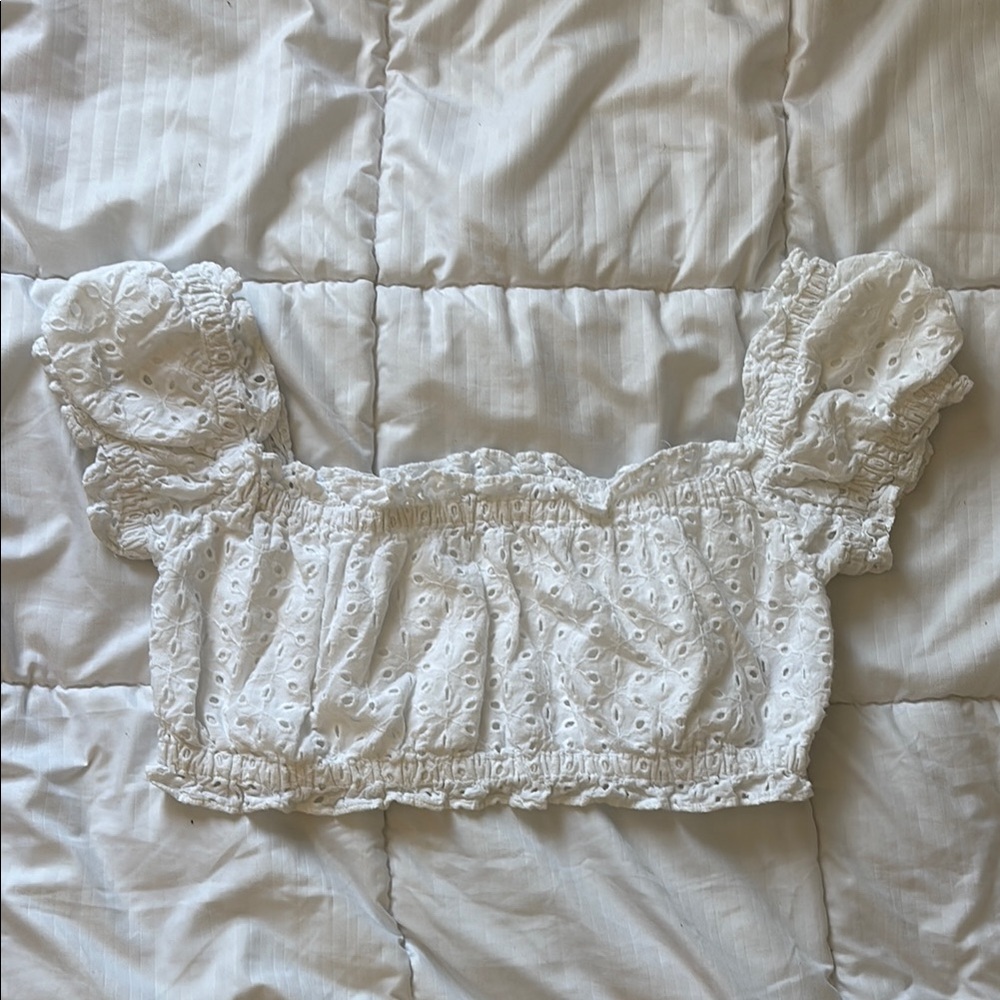 Sunday Best Cream Puff Sleeve Crop Blouse